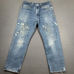Wrangler Jeans Mens 35x32 Blue Denim Straight Leg Relaxed Fit Distressed Retro
